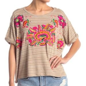 FREE PEOPLE Catalunya Embroidered Top Mushroom S